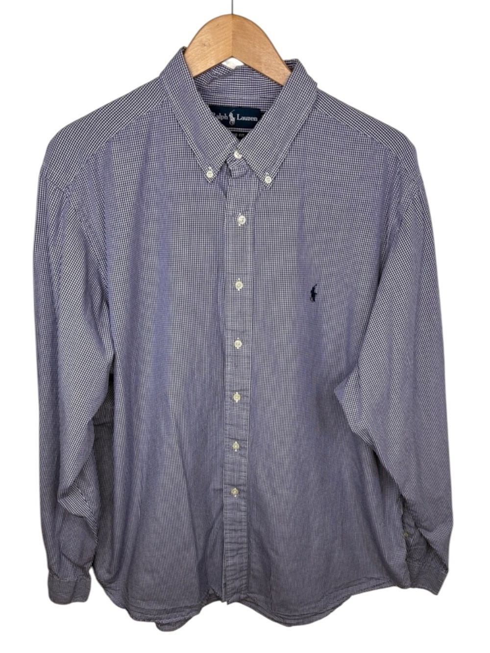 Ralph Lauren Blue Label Blue Checked Classic Fit Dress Shirt Men Size 18